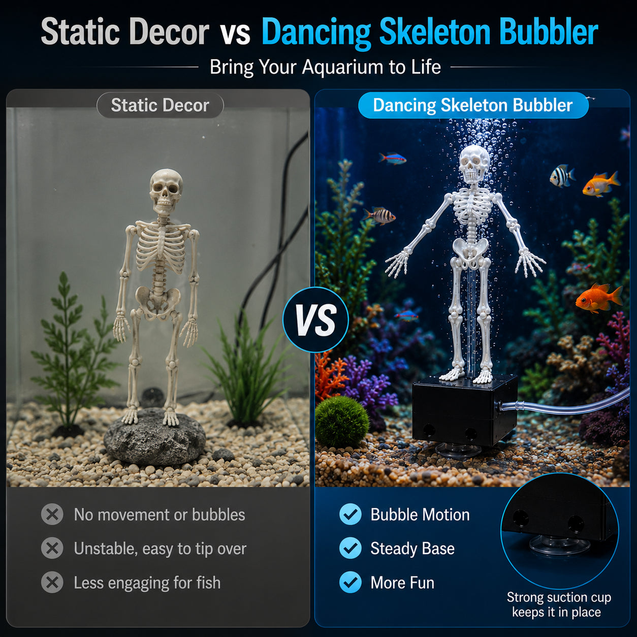 Aquarium Skeleton Wobble Decoration - Moving Skeleton