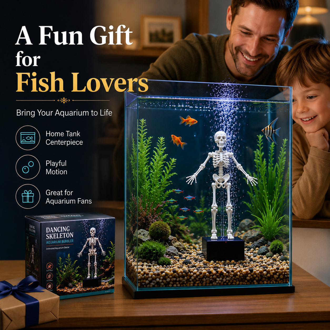 Aquarium Skeleton Wobble Decoration - Moving Skeleton