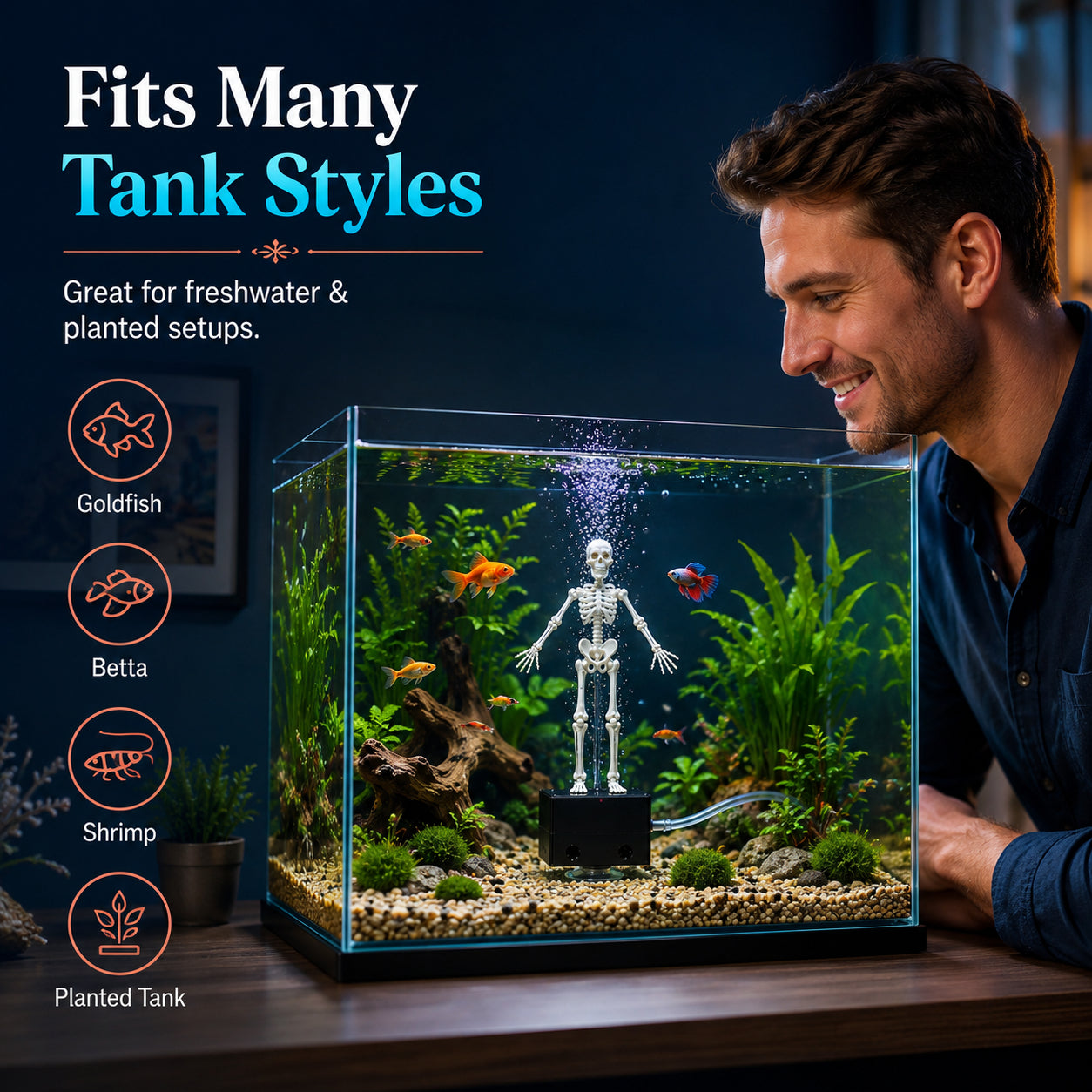 Aquarium Skeleton Wobble Decoration - Moving Skeleton