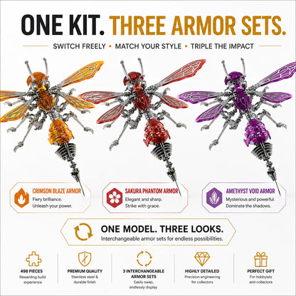 Tri-Armor Hornet 3-in-1 – Mechanical Metal Model Kit, DIY Assembly Collectible – 498 Pieces