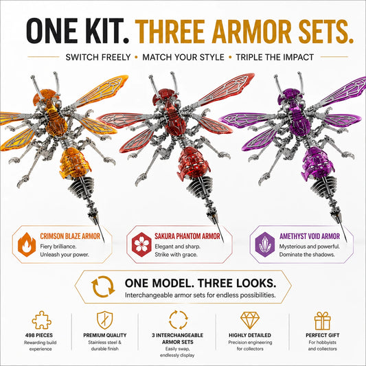 Tri-Armor Hornet 3-in-1 – Mechanical Metal Model Kit, DIY Assembly Collectible – 498 Pieces