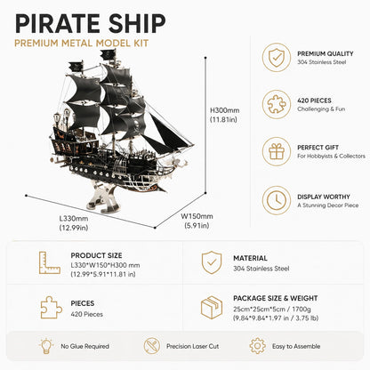 Pirate Ship – 3D Metal Model Kit, DIY Assembly Collectible – 420 Pieces