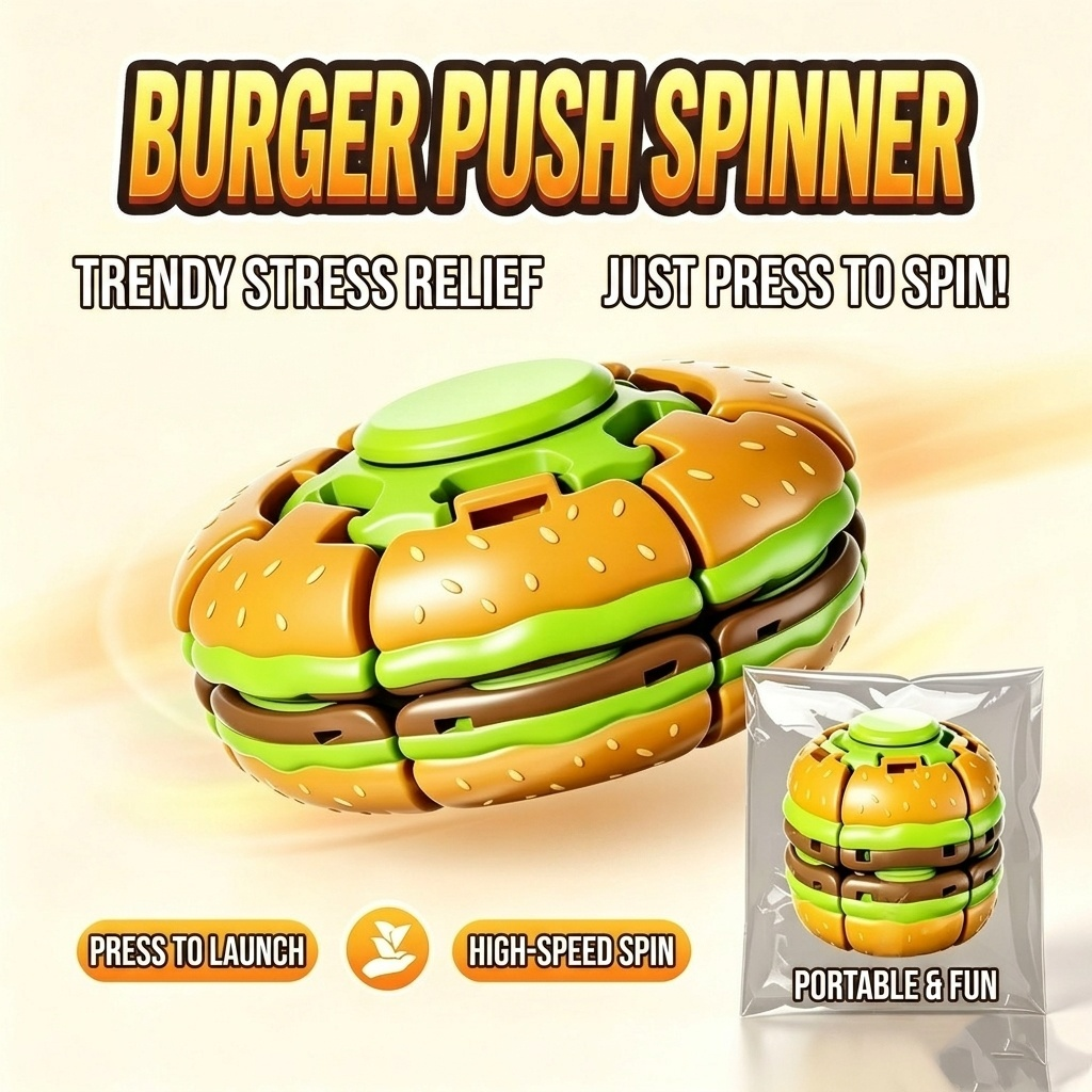 Burger Spin Fidget Toy – Press & Launch Stress Relief Spinner
