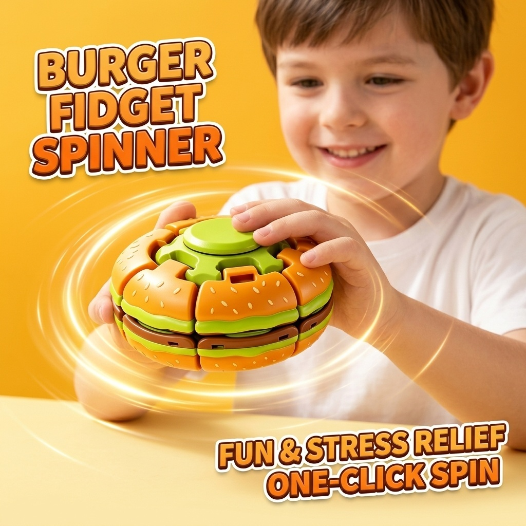Burger Spin Fidget Toy – Press & Launch Stress Relief Spinner