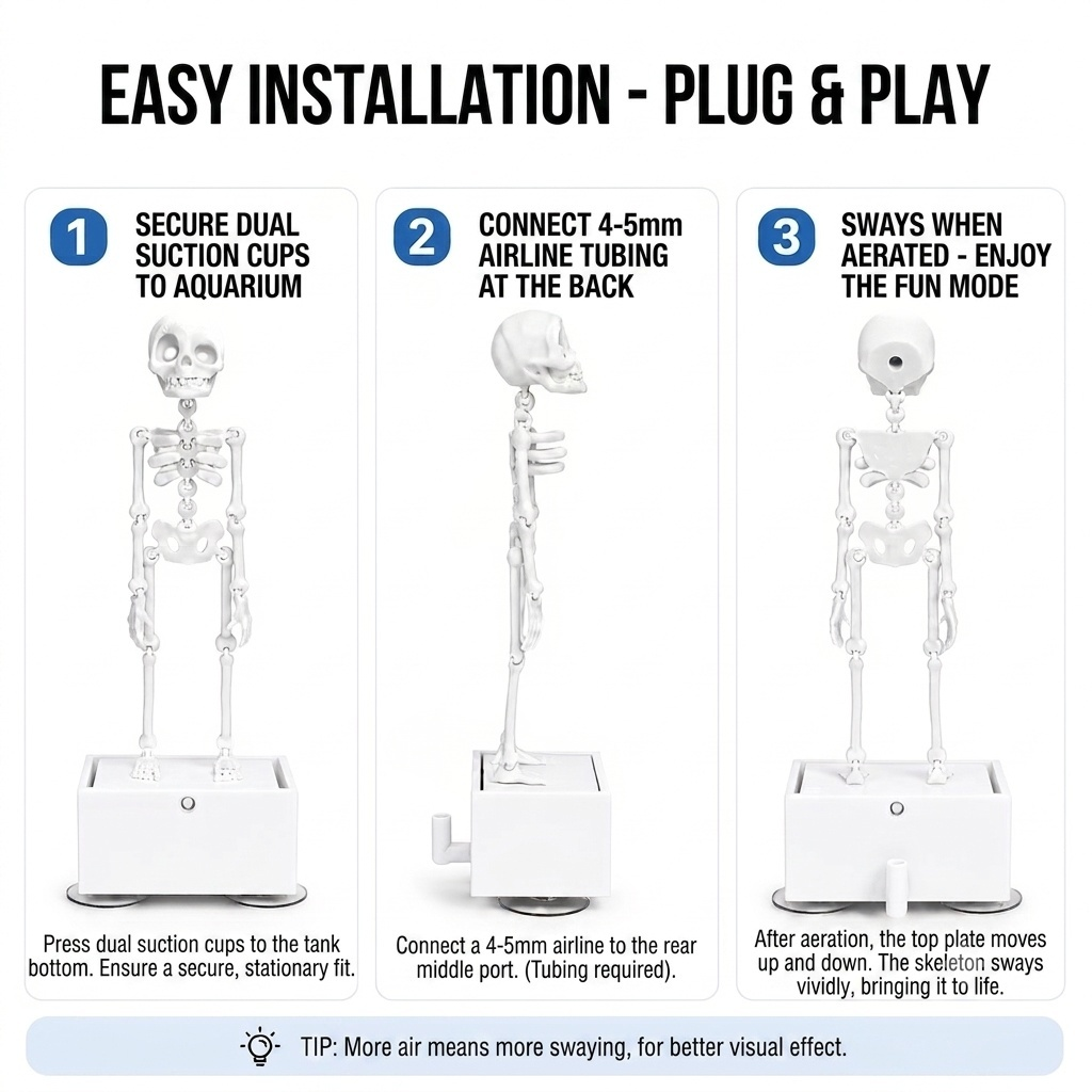 Aquarium Skeleton Wobble Decoration - Moving Skeleton