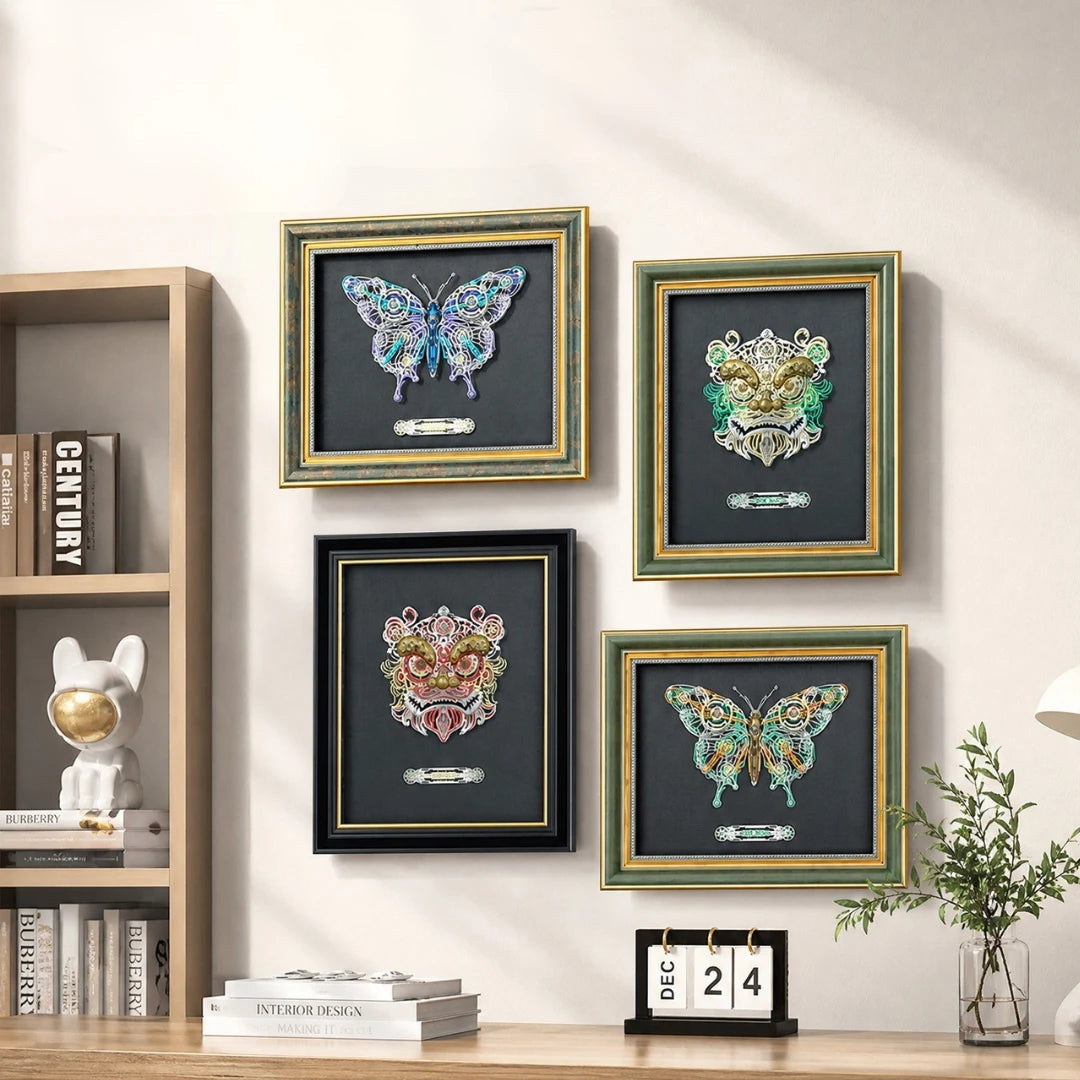 Butterfly & Lion Dance – 3D Metal Wall Art Kit, DIY Assembly Collectible – 308 Pieces