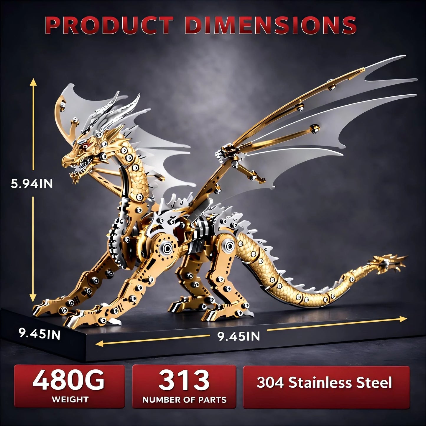 Pteranodon – Mechanical Metal Model Kit, DIY Assembly Collectible – 313 Pieces