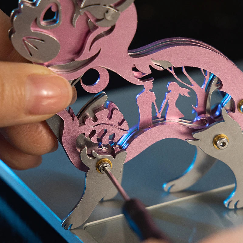 Dreamy Cat – Mechanical Metal Model Kit, DIY Assembly Collectible – 37 Pieces