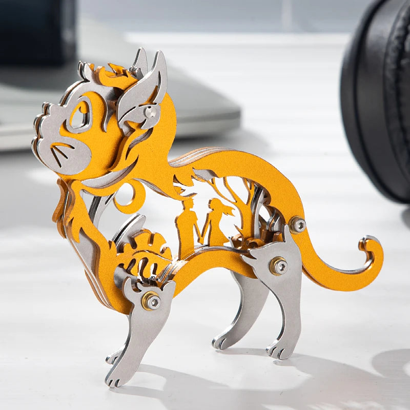 Dreamy Cat – Mechanical Metal Model Kit, DIY Assembly Collectible – 37 Pieces
