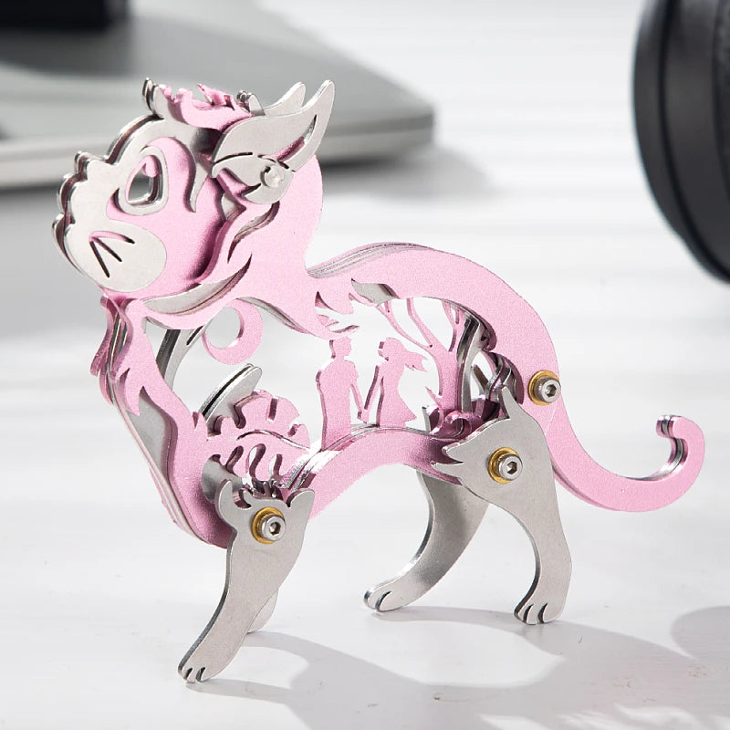 Dreamy Cat – Mechanical Metal Model Kit, DIY Assembly Collectible – 37 Pieces