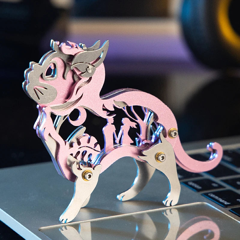 Dreamy Cat – Mechanical Metal Model Kit, DIY Assembly Collectible – 37 Pieces